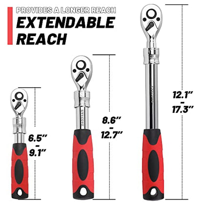 3-Piece Extendable Ratchet Set, 1/4 3/8 1/2 Inch Extendable Socket Wrench, Ratchet Wrenches Set 72-Tooth Quick-Release, Soft Grip Handle with Storage Tray - size: Extendable Ratchet Set - 3PCs (1/4", 3/8", 1/2")