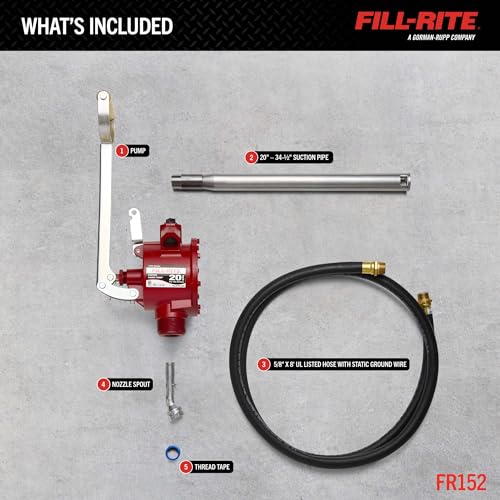 Fill-Rite FR152 Piston Hand Pump with Hose & Nozzle Spout, Red - style: Piston
