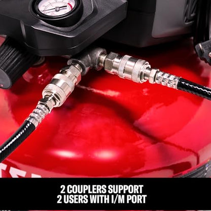 CRAFTSMAN 6-Gal 150 PSI Oil-Free Pancake Air Compressor with 25-ft Hose | 2.6 SCFM at 90 PSI with Dual Couplers for Nailers, Tire Inflation, and Woodworking