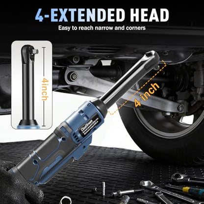 CloudDream 3/8" Cordless Electric Ratchet Wrench,45Ft-lbs(60N.m) Extended Ratchet Set with 2x 2.0Ah Batteries, Variable Speed Power Driver, 6 Sockets, 1/4" Adaptor & 3" Extension Bar