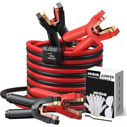 Noone Heavy Duty Jumper Cables, 0 Gauge 25Feet 1000Amp Automotive Booster Cables with Reverse Polarity Protection for Car, SUV and Truck, Jumper Cables Kit with Carry Bag, Gloves, Brushes and Goggles - size: 0Gauge x 25FT