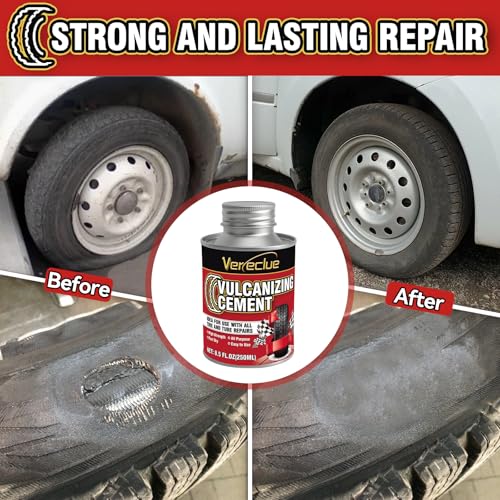 Chemical Vulcanizing Cement, Clear Tire Repair Glue, All Purpose Rubber Cement, Heavy Duty Tire Patch Kit with Brush Top Can for Car, Motorcycle, Bike, 8.5Oz - size: 8.5FL.Oz
