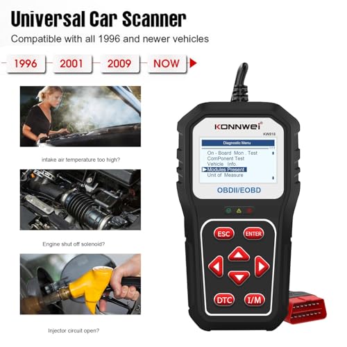 KONNWEI KW818 Bluetooth OBD2 Scanner for All Vehicles – Car Code Reader, Check Engine Light Diagnostic Tool, Full OBDII Functions, Real-Time Data, Fault Code Reader, Compatible with iOS & Android