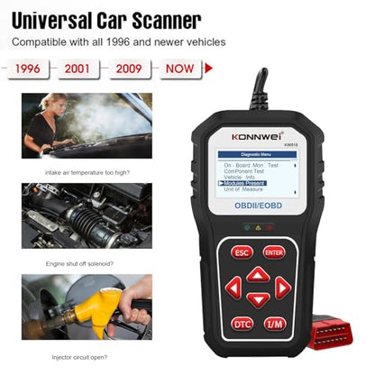 KONNWEI KW818 Bluetooth OBD2 Scanner for All Vehicles – Car Code Reader, Check Engine Light Diagnostic Tool, Full OBDII Functions, Real-Time Data, Fault Code Reader, Compatible with iOS & Android