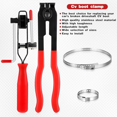 22 PCS Universal CV Joint Boot Clamp Pliers Kit, CV Boot Band Pliers with 20PCS Crimp Bands, Band Clamps Ear Type Extension for Most Cars