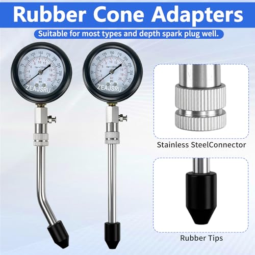 Compression Tester with Spark Plug Tester, Automotive Engine Compression Tester Kit for Car and Motorcycle, 300 PSI Cylinder Pressure Gauge with Adapters