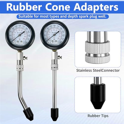 Compression Tester with Spark Plug Tester, Automotive Engine Compression Tester Kit for Car and Motorcycle, 300 PSI Cylinder Pressure Gauge with Adapters
