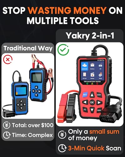 Easy to Use 2-in-1 OBD2 Scanner with Battery Tester: 1S Read & Clear Check Engine Codes + Test Battery in Mins - DIY Car Diagnostic Tool with Cold Cranking Amps for Pre-Trip Safety on 1996+ Vehicles
