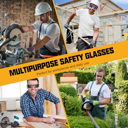 OXG 6 Pack Anti-Fog Safety Glasses, ANSI Z87+ Impact & Scratch Resistant Protective Eyewear for Work, Lab, Construction - color: Grey With Straps
