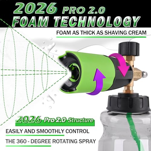 BEAR FORCE Innovative Pressure Washer Foam Cannon Pro+ (Thicker Suds, 3 Times of Life), 2026 Car Wash Snow Foam Blaster with One-Click Disassembly Technology + 1/4" Quick Plug, 34oz Bottle - color: Brass Foam Cannon