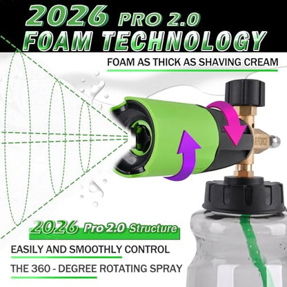 BEAR FORCE Innovative Pressure Washer Foam Cannon Pro+ (Thicker Suds, 3 Times of Life), 2026 Car Wash Snow Foam Blaster with One-Click Disassembly Technology + 1/4" Quick Plug, 34oz Bottle - color: Brass Foam Cannon
