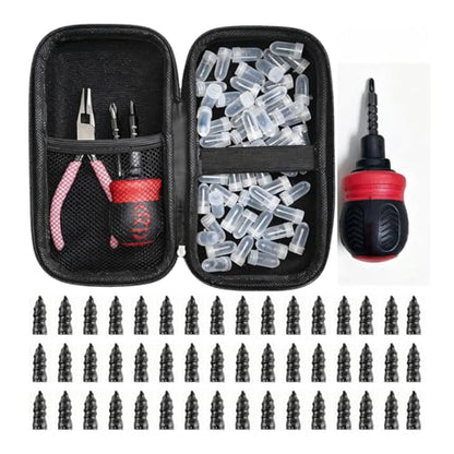 Roadside Emergency Tire Repair kit - 60pcs Tire Repair Screws, Easy Screw in Tire Plugs for Car Bycicle, No-Removal Rubber Tire Plug Screws Kit for Tubeless - Screwdriver, Pliers & Storage Case