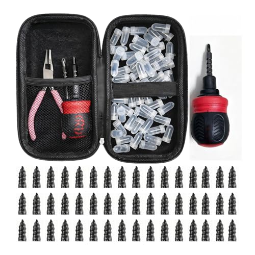Roadside Emergency Tire Repair kit - 60pcs Tire Repair Screws, Easy Screw in Tire Plugs for Car Bycicle, No-Removal Rubber Tire Plug Screws Kit for Tubeless - Screwdriver, Pliers & Storage Case