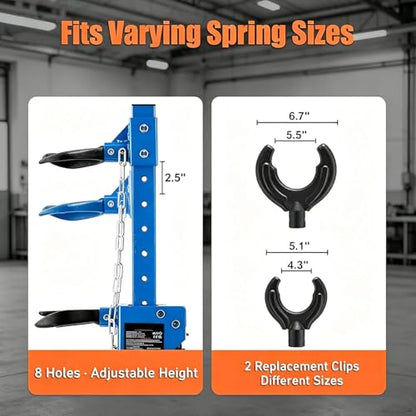 Hydraulic Strut Spring Compressor, 4.5 Ton, Foot Operated, Blue | Interchangeable jaws, stable base and hands-free control for shock and coil removal in professional auto repair - color: Blue