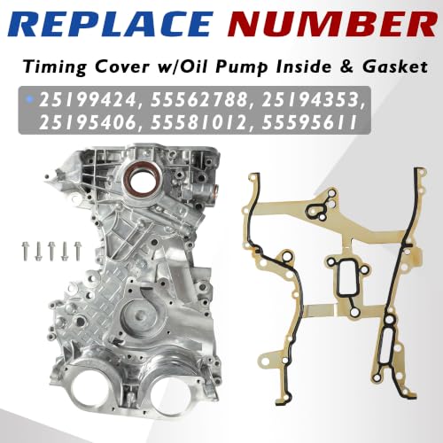 Engine Timing Cover w/Oil Pump Inside & Timing Cover Gasket OE#25199424 25195406 | Fit For Chevy 1.4L Cruze 2011-2016/Sonic 2012-2017/Trax 2013-2020, Buick Encore 1.4L 2013-2017 - size: 1.4L Timing Cover w/Gasket