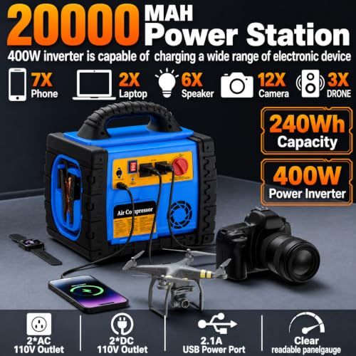 Car Jump Starter with Air Compressor, 1800A Battery Booster Pack for Up to 8.0L Gas & 6.0L Diesel, 150PSI Tire Inflator, 400W Portable Power Station with AC Outlet, 6-in-1 Jump Box for Cars, Trucks - style: 1800AMP
