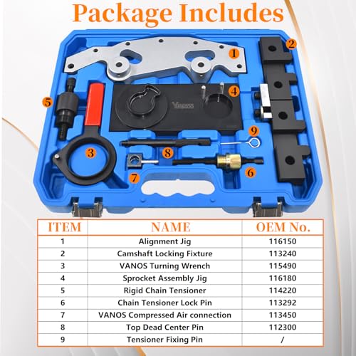 Double Vanos Camshaft Alignment Locking Tool Kit | Compatible with BMW M52 M52TU M54 M56 325i 325xi 325Ci 330i 330xi 330Ci 328i 328Ci 528i 525i 530i X3 2.5i / 3.0i, with Gloves