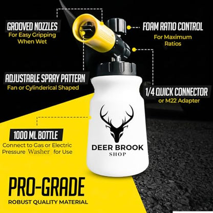 Hornet Foam Cannon for Pressure Washer (Wide Mouth) - Soap Gun for Power Washer - 4000 PSI Adjustable Car Wash Sprayer with 1.1mm Orifice - 1/4" Quick Connector - 1L Bottle