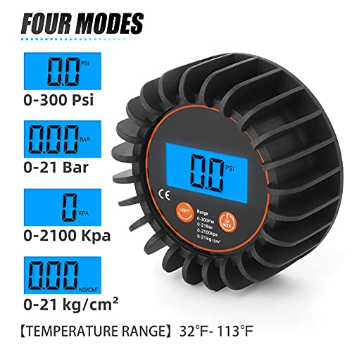MEANLIN MEASURE 0-300psi Pressure Gauge with 1/8'' NPT Back Connector and Rubber Protector,LED Digital Display,Accuracy 1% .F.S. - size: 0 - 300 PSI, style: Back Mount
