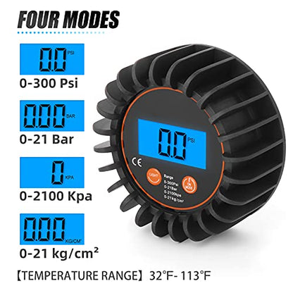 MEANLIN MEASURE 0-300psi Pressure Gauge with 1/8'' NPT Back Connector and Rubber Protector,LED Digital Display,Accuracy 1% .F.S. - size: 0 - 300 PSI, style: Back Mount
