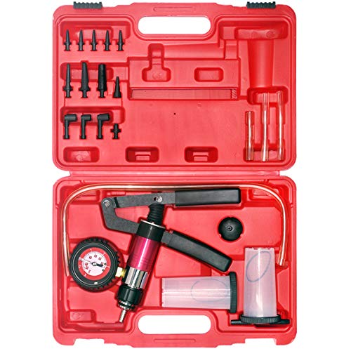 YSTOOL Hand Held Vacuum and Pressure Pump Brake Clutch Fluid Bleeder Tool Kit Oil Change Power Steering Fluid Bleeding Set with Pressure Gauge Jar Adapters for Auto Car Truck Motorcycle Use - color: Red