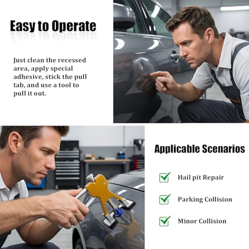 32PCS Car Dent Puller Kit, Vehicle Hail Damage Dent Lifter with 18 Tabs, Glue Gun, Sticker & Scraper, Auto Body Paintless Pulling Lifter Repair Tool Kit, Universal for Vehicles (Golden) - size: 32PCS/Golden