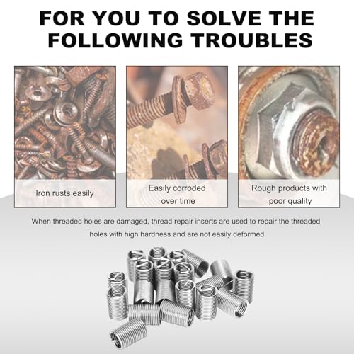 100PCS Thread Repair Insert, M6 × 1.0 × 3D Helicoil Metric Thread Sleeve Steel Sheaths Wire Thread Inserts, 304 Stainless Steel Helicoil Coiled Wire Screw Thread Repair Kit - color: 18mm