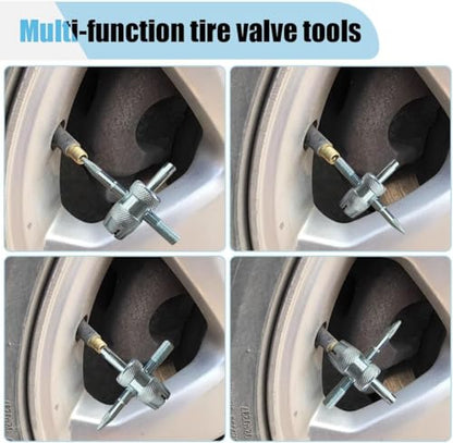 4PCS 4-Way Tire Valve Core Removal Tool 4-in-1 Universal Valve Wrench | Multifunctional Tire Valve Tools, Valve Core Tool Auto Tire Stem Core Remover Installer, Fit for Car Bicycle Bike Tire Repair - size: 4PCS