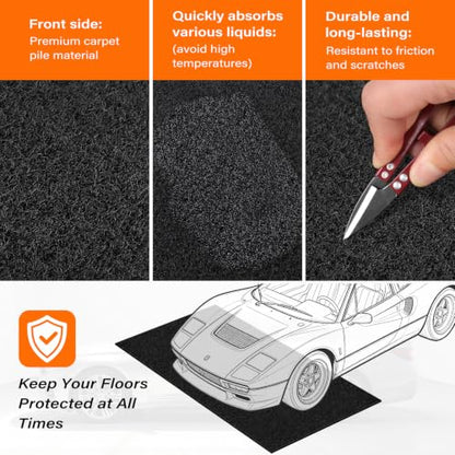Heavy Duty Oil Mat for Driveway, 60 x 72 Inch Garage Mat for Under Car | Premium Oil Change Mat, Rubber Backing Non-Slip and Waterproof, Absorbent Pads Protect Your Floor from Spills, Oil Drips - size: 60x72in