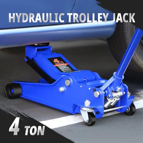 PM PERFORMOTOR Low Profile Hydraulic Trolley Service/Floor Jack, 4 Ton (8000 lbs) Capacity, Lifting Range 4.5"-20", Blue, PM-TOL-FJ40-BL - color: Blue
