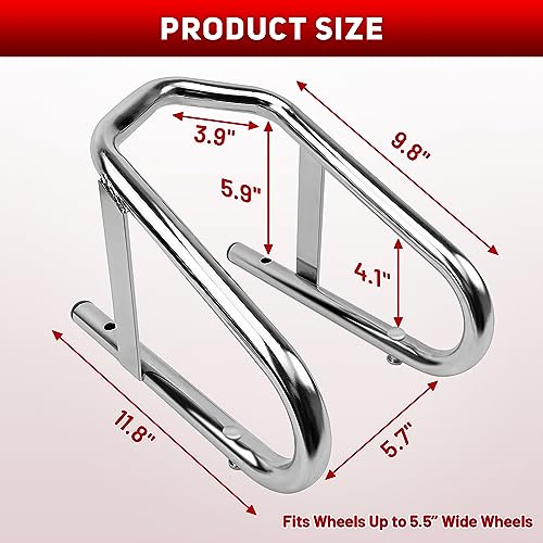 ROBLOCK Heavy Duty Motorcycle Stand Wheel Chock Fits 5.5'' Wide Tires, Portable Removable Motorcycle Wheel Chocks for Trailer Or Garage, 1 Pack, Silver