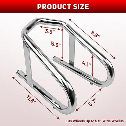 ROBLOCK Heavy Duty Motorcycle Stand Wheel Chock Fits 5.5'' Wide Tires, Portable Removable Motorcycle Wheel Chocks for Trailer Or Garage, 1 Pack, Silver