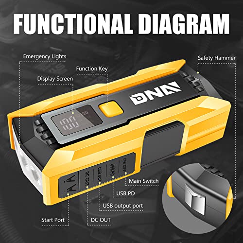 DNA Motoring 12V 2000A Peak Multi-Function Portable Car Battery Jump Starter for Up to 8.0L Gas / 6.3L Diesel Engine, with Carry Case, Golden/Black,TOOLS-00276 - color: Golden, style: 2000A Peak