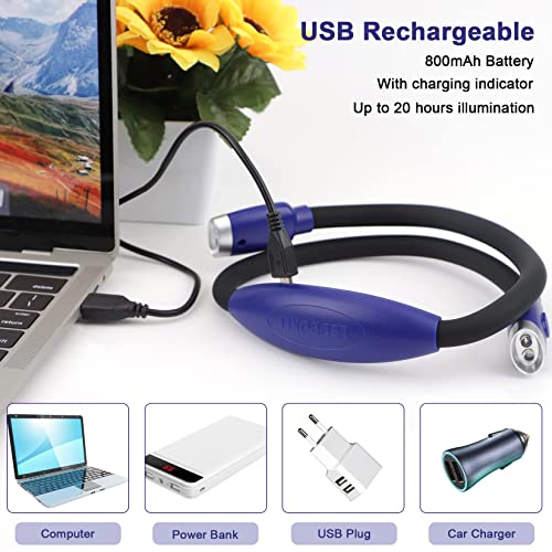 LEDBOLIK Neck Reading Light Blue, 800mAh Rechargeable Book Light for Reading in Bed – 6 Brightness, Bendable Arms, Hands Free for Knitting, Crocheting - color: 800mAh Blue