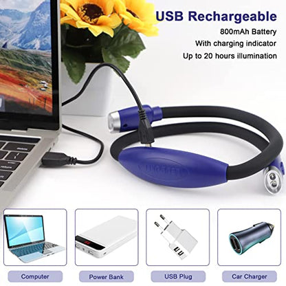 LEDBOLIK Neck Reading Light Blue, 800mAh Rechargeable Book Light for Reading in Bed – 6 Brightness, Bendable Arms, Hands Free for Knitting, Crocheting - color: 800mAh Blue