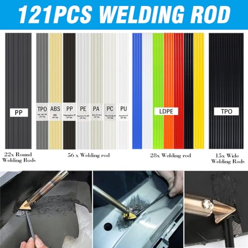 100W Plastic Welding Kit 2 in 1 with 121pcs Rods | Professional Surface Repair Tool for Car Bumper with 4 Welding Tips, Patch Net,Hot Iron Stand,Wire Brush,Metal Stand