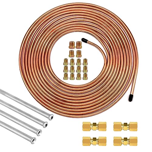 MuHize 1/4 Inch Heavy-Duty Brake Line Repair Kit (20 Feet, Upgraded) | Copper Coat Brake Line for Dodge Ram/Ford F-250 Trucks - 4 Flared Tubes + 16 Braking Fittings - color: Gold, size: 1/4 Inch