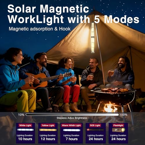 Solar Magnetic Work Light Bar 3000LM 4000mAh, Rechargeable LED Underhood Mechanic Light for Car Repair & Camping, Strong Magnet Base, Tripod Mount, Hook, Type-C - style: L0