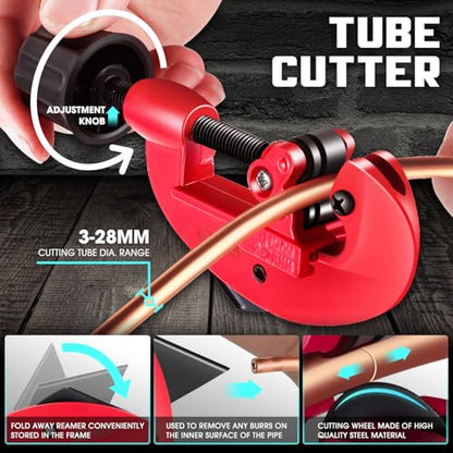 DNA MOTORING 3 in 1 Double Single Flaring Tools Kit, Flare Tool Kit Including 180 Degree Pipe Bender, Tubing Cutter For Copper, Brass, Air Conditioning Pipelines, TOOLS-00544 - style: Flaring Tools Kit