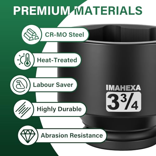 1" Drive Shallow Impact Socket,3-3/4 Inch SAE Jumbo Socket,CR-MO 6 Point for Easy Removal of Large Axle Nut（SAE) - size: 1 Inch Shallow 3-3/4", style: 1"Drive Shallow Impact Socket