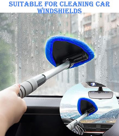 Car Windshield Cleaner Tool with Reusable Microfiber Pads Extendable Handle(1, Blue) - color: Blue