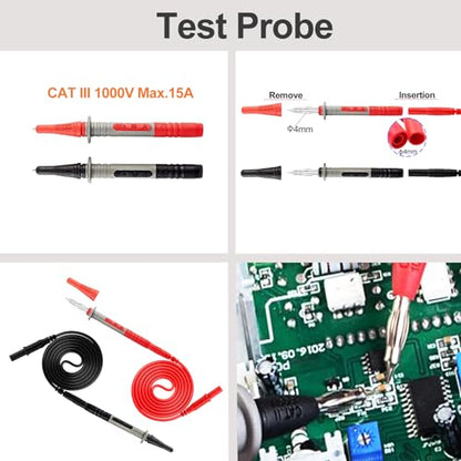 28PCS Multimeter Test Leads Kit with 6 Pockets Roll Up Tool Bag, Replaceable Wire Piercing Probes, Alligator Clips, Test Hook Clips, Test Tweezer for Digital Electrical Multimeter Testing