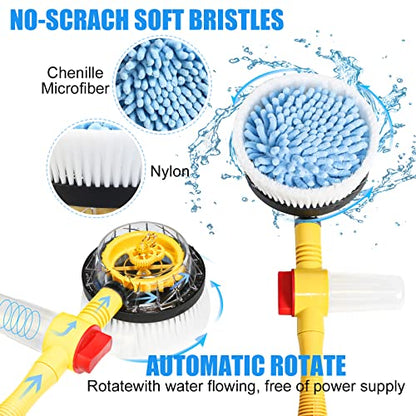 Rotating Car Wash Brush, Car Wash Brush with Long Handle,Automatically Foams Car Wash Kit with Car Cleaning Brush,Pressure Washer Gun and Hose Nozzle for Cars,Yards,Gardens,Pets etc