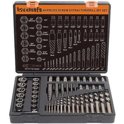 49PCS Screw & Bolt Extractor Set with Left Hand Drill Bit Set, Multi-Spline Easy Out Broken Bolt Remover Tools for Damaged Stripped Rounded-Off Bolts, Socket Screws, Nuts, Studs, and Fittings - size: 49 Pieces