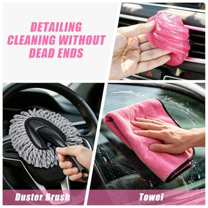 21PCS Car Detailing Kit Interior Cleaner - with Handheld Car Vacuum, Windshield Cleaning Tool, Detailing Brushes, Car Cleaning Supplies Kit for Women Men (Pink) - color: pink