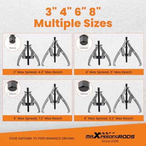 maXpeedingrods Gear Puller Set, Reversible 2 Jaw & 3 Jaw Hub Puller Kit, 3" 4" 6" 8" Bearing Puller Set, External Internal Pulley Flywheel Puller Tool Steering Wheel Hub Removal Tool - style: 2/3 Jaw Puller