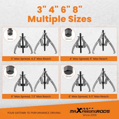 maXpeedingrods Gear Puller Set, Reversible 2 Jaw & 3 Jaw Hub Puller Kit, 3" 4" 6" 8" Bearing Puller Set, External Internal Pulley Flywheel Puller Tool Steering Wheel Hub Removal Tool - style: 2/3 Jaw Puller