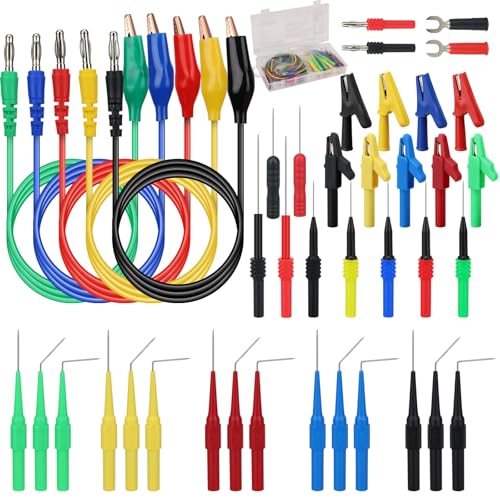 SWANLAKE 43-Piece Back Probe Kit, 30A Multi-Angle Test Probe, 4mm Banana Plug to Copper Alligator Clips, U-Shaped Connectors, Automotive Electrical Circuit Diagnosis Car Repairing Tools - color: 43PCS Milti-color