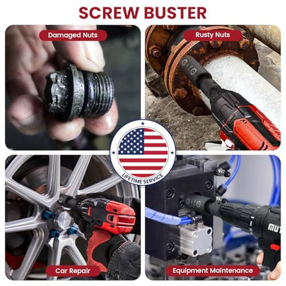 2-in-1 Lug Nut Removal Tool & Impact Socket Set, with 1/2" Drive, Easy Out Broken Bolt Extractor Kit, Ez Out Stripped Wheel Lock for Removing Rounded, Rusted Bolts, Nuts & Screw 7-Pieces(Red) - color: 7pcs
