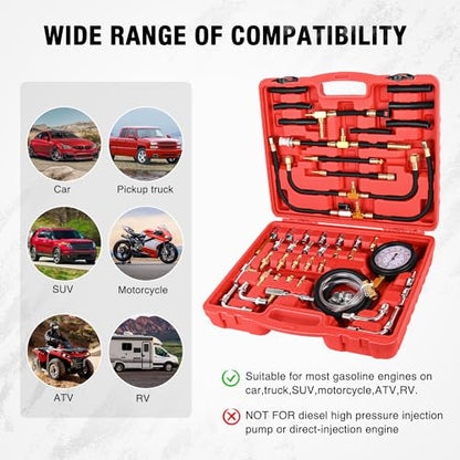 Nilight Fuel Injection Pressure Tester Kit, 0-140 PSI Fuel Pressure Gauge Master Automotive Test Tool for Most Car Truck Motorcycle SUV ATV RV - color: Master A